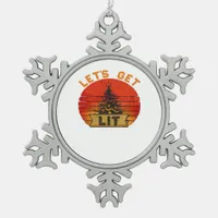 Let's Get Lit Funny Christmas Humor Quote Vintage  Snowflake Pewter Christmas Ornament