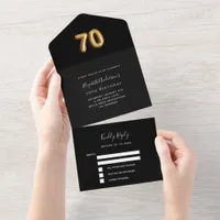 70th birthday black gold rsvp all in one invitation