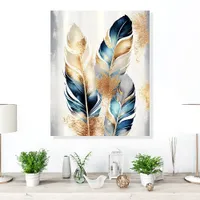 Blue and Gold Feather Modern Acrylic Photo Tile