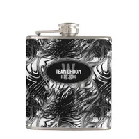 Black White Wavy Pattern Groomsmen Gift Flask