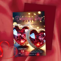 Red Hearts with Gemstones Valentine's Day Party Invitation