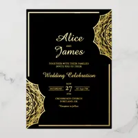 Mandala Corner Elegant Black Gold Foil Wedding Invitation