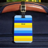 Minimalist Stripes Blue Yellow Monogrammed Luggage Tag