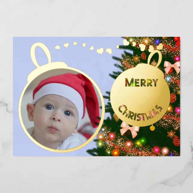 Merry Christmas - baby picture Foil Holiday Card