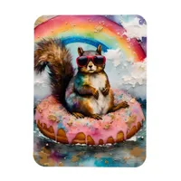 Squirrel on Floating Glazed Donut Funny Vacation Magnet