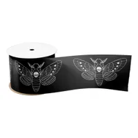 Gothic Death Head Hawk Moth Black and White Satin Ribbon