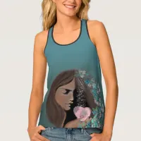 Woman Blue Green floral Tank Top