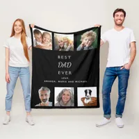 Father Best DAD black family photo collage Fleece Blanket