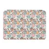 Cute Retro Kawaii Coffee and Flowers Personalized iPad Mini Cover