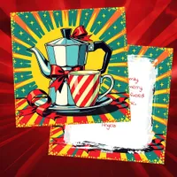 Funny Christmas, Coffee and Panic Pop Art Humorous Holiday Card