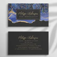 Black Blue Agate Roses Luxe  Business Card