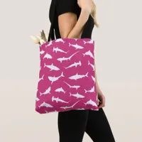 Shark Frenzy Raspberry Pink Tote Bag