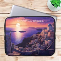 Night at Santorini Island Painting | Travel Art Laptop Sleeve