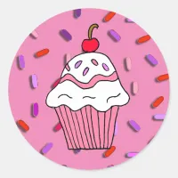 Pink Cupcake with Candy Sprinkles Classic Round Sticker