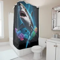 Minimalist Shark Design on Shower Curtain Set