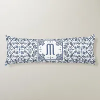 Denim Blue Ornate Monogram Body Pillow