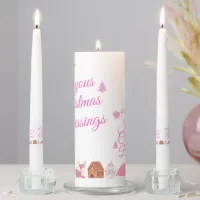 Joyous Christmas Blessings Pink on White | Unity Candle Set