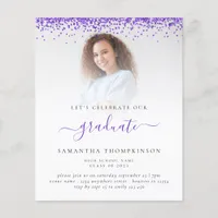 Budget 2024 Grad Photo Purple Glitter Invitation