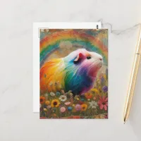 Colorful Guinea Pig in the Meadow Collage Postcard