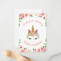 Budget Unicorn Floral Birthday Thank You Note Card