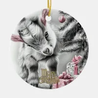 Baby Goat Christmas 9 and YOUR PHOTO Ceramic Ornament
