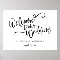 Wedding Welcome Sign - Messy Brush Script Black