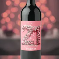Sparkling Pink and White Gemstones 21st Birthday Wine Label