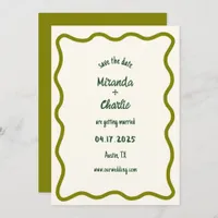 Whimsical Minimal Wavy Border Handwritten Casual Save The Date