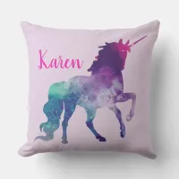 Personalized Purple and Turquoise Magical Unicorn Throw Pillow