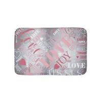 Hugs and Kisses Word Cloud Pink/Silver ID286 Bathroom Mat