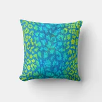 Green Blue Leopard Print Throw Pillow