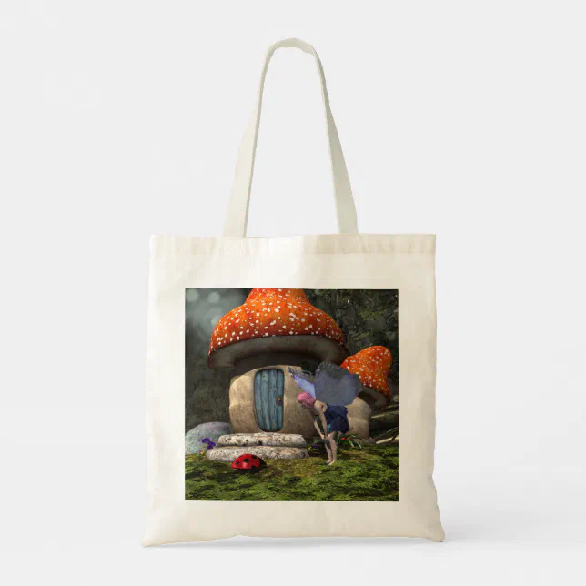 Cute Pink-Haired Fairy Meets Ladybug Tote Bag