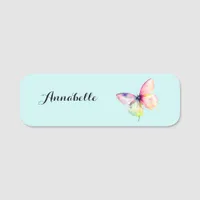 Delicate Pink Butterfly in Pastel Rainbow Colors Name Tag