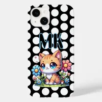 Cute  Orange Kitty Cat in Flowers Personalized Case-Mate iPhone 14 Case