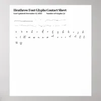 Heathrow Font Glyphs Contact Sheet Poster