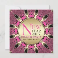 Peacock Pink Funky New Years Party Invitations