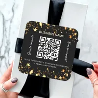 Black gold stars business name qr code  square sticker