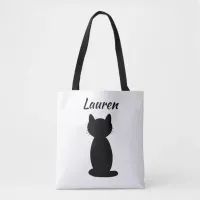 Personalized Black Cat Silhouette   Tote Bag