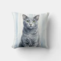 Russian Blue Cat Watercolor Decorative Pillow