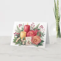 Candles and Roses Christmas Card