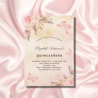 Quinceanera butterfly pampas grass blush invitation