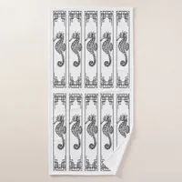 Black and White Seahorse - Graphic Illustration Bath Towel