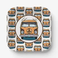 1970's Hippie Van Retro Vintage Style Birthday Paper Plates