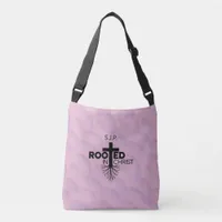 Pink Lilac Wavy Bubbles Rooted In Christ Christian Crossbody Bag