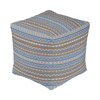 Southwest Style Blue Brown Geometric Pattern Small Pouf