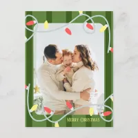 Dark Green Striped Family Photo Christmas Card