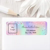 Holographic glitter dust business return address label