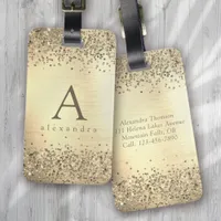 Gold Glitter Foil Monogram Luggage Tag