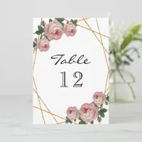 Elegant Gold Glitter Geo Pink Floral Table Number