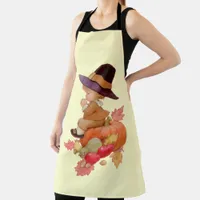 Vintage Pilgrim Boy Praying on Pumpkin Full Print Apron